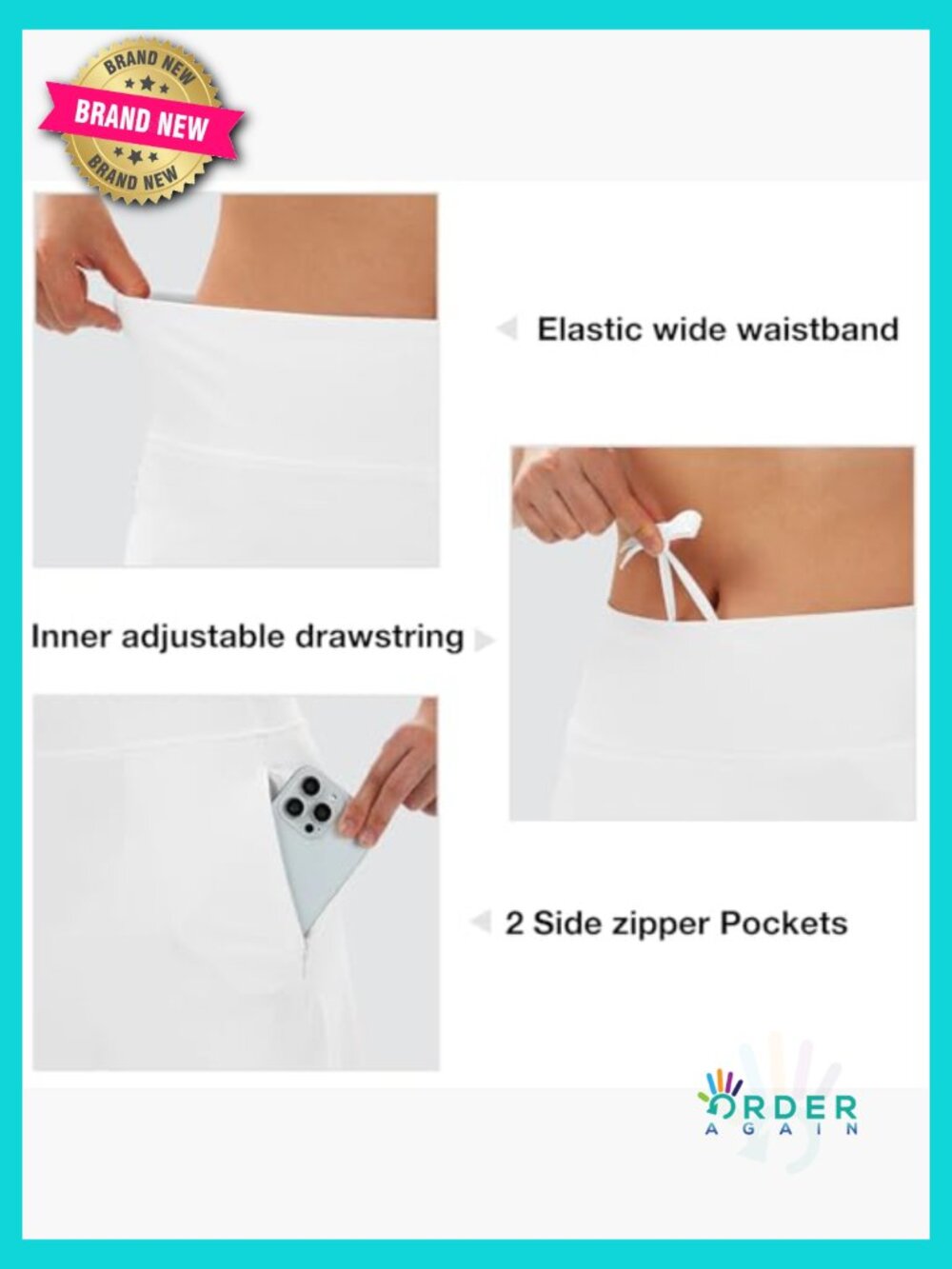 Midi Length Swim Skirt With 2-In-1 Leggings Hidden Zipper Pockets Modest 26" View 5